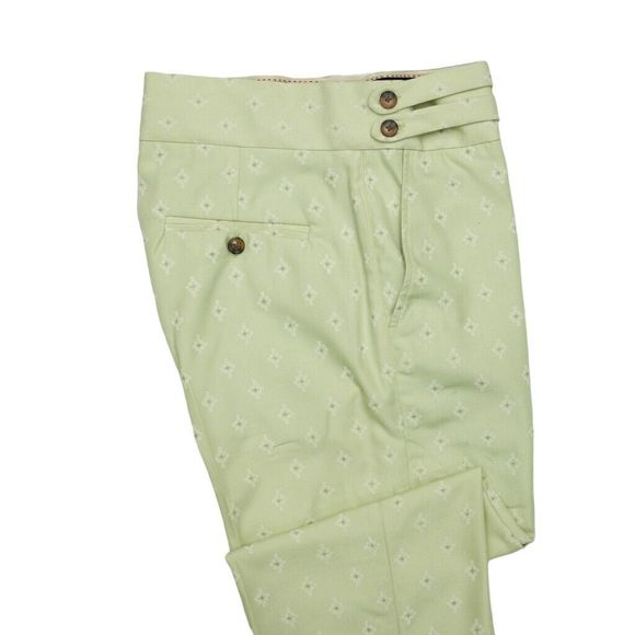 Mens Gurkha Pants Green Geometric Slim High Waist Flat Front Dress Trousers 32 - Picture 6 of 7